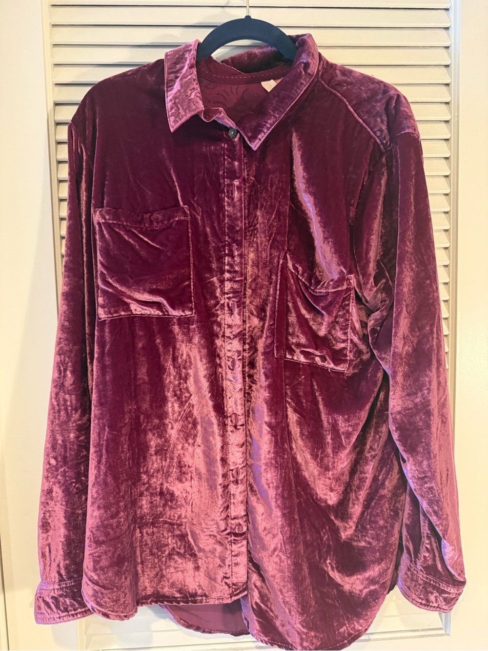 Anthropologie Plush Velvet Button-Front Shirt in Berry